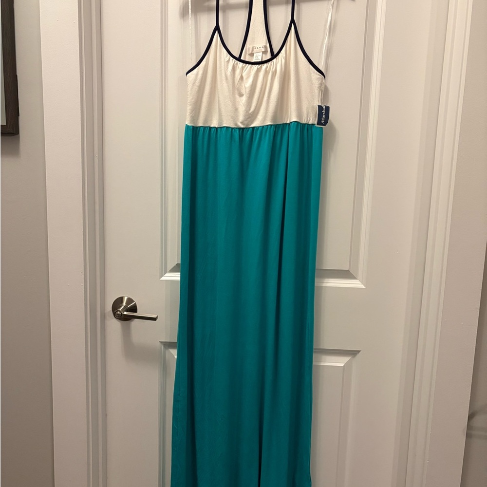 Kenar Teal and White Maxi Dress